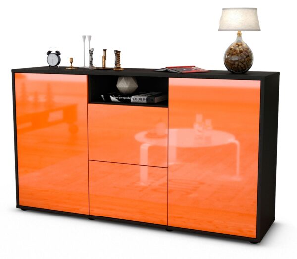 Sideboard Dimphi | Korpus Anthrazit | Front in Hochglanz Orange | 136x79x35cm (BxHxT)