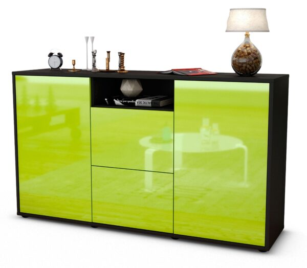 Sideboard Dimphi | Korpus Anthrazit | Front in Hochglanz Grün | 136x79x35cm (BxHxT)