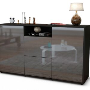 Sideboard Dimphi | Korpus Anthrazit | Front in Hochglanz Grau | 136x79x35cm (BxHxT)