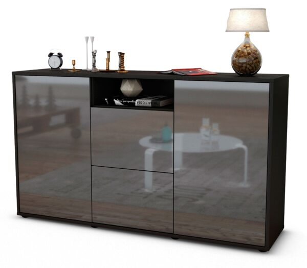 Sideboard Dimphi | Korpus Anthrazit | Front in Hochglanz Grau | 136x79x35cm (BxHxT)