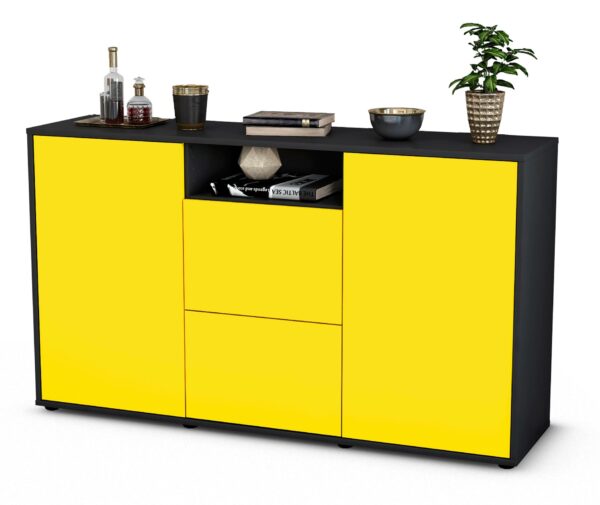 Sideboard Dimphi | Korpus Anthrazit | Front in Gelb | 136x79x35cm (BxHxT)