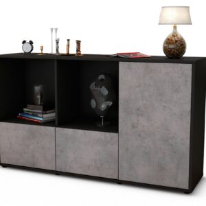 Sideboard Dolcia | Korpus Anthrazit | Front in Beton Optik | 136x79x35cm (BxHxT)