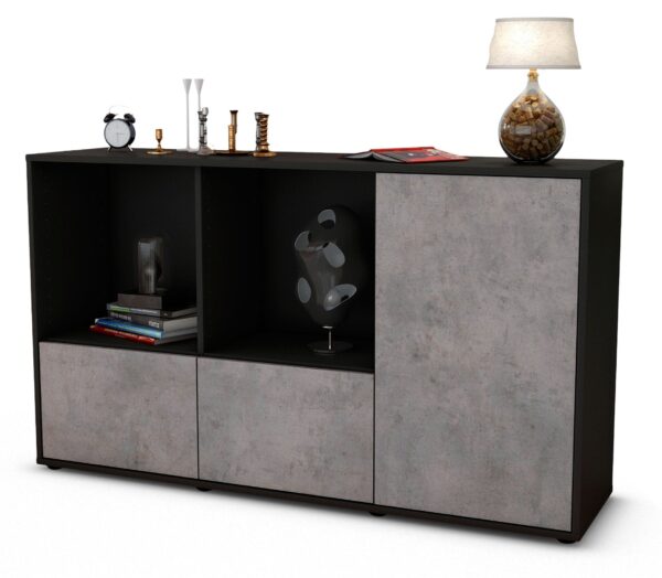 Sideboard Dolcia | Korpus Anthrazit | Front in Beton Optik | 136x79x35cm (BxHxT)