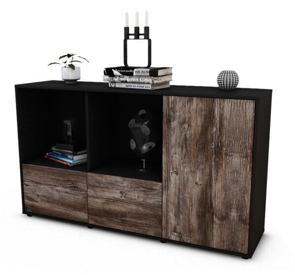 Sideboard Dolcia | Korpus Anthrazit | Front in Treibholz Holz Optik | 136x79x35cm (BxHxT)