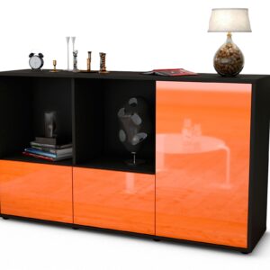 Sideboard Dolcia | Korpus Anthrazit | Front in Hochglanz Orange | 136x79x35cm (BxHxT)