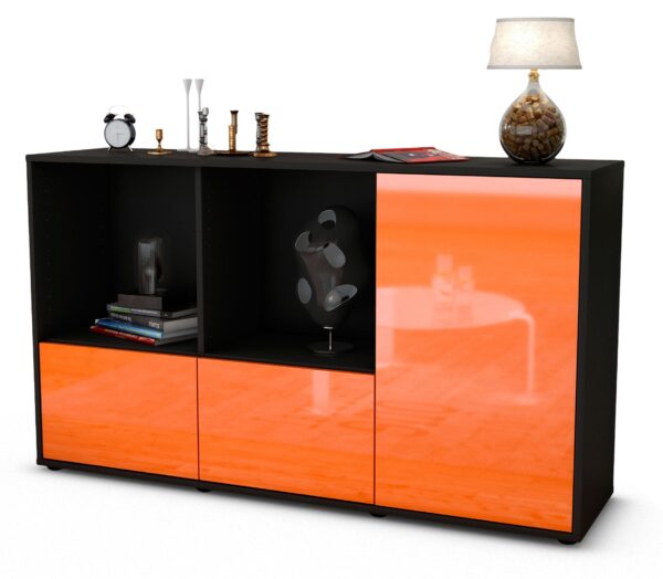 Sideboard Dolcia | Korpus Anthrazit | Front in Hochglanz Orange | 136x79x35cm (BxHxT)