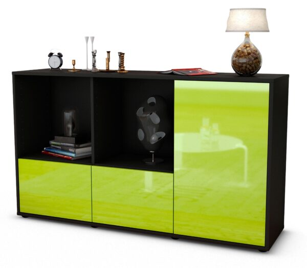 Sideboard Dolcia | Korpus Anthrazit | Front in Hochglanz Grün | 136x79x35cm (BxHxT)