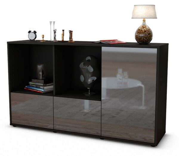 Sideboard Dolcia | Korpus Anthrazit | Front in Hochglanz Grau | 136x79x35cm (BxHxT)