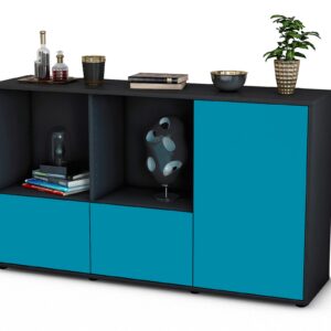 Sideboard Dolcia | Korpus Anthrazit | Front in Türkis | 136x79x35cm (BxHxT)