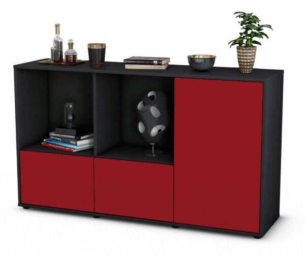 Sideboard Dolcia | Korpus Anthrazit | Front in Bordeaux | 136x79x35cm (BxHxT)