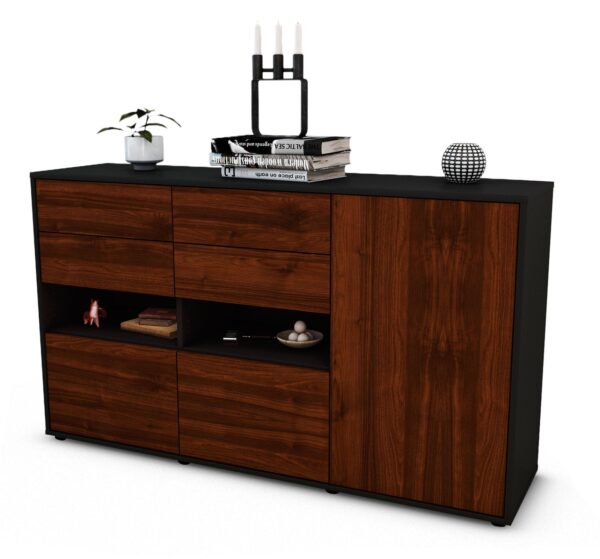 Sideboard Domi | Korpus Anthrazit | Front in Walnuss Holz Optik | 136x79x35cm (BxHxT)