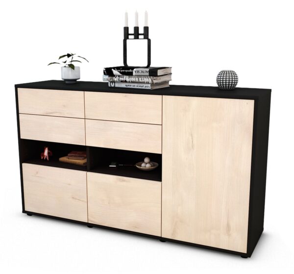 Sideboard Domi | Korpus Anthrazit | Front in Zeder Holz Optik | 136x79x35cm (BxHxT)