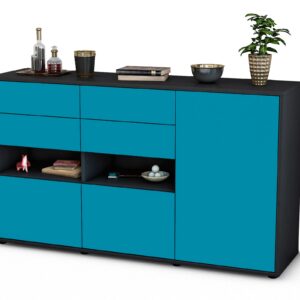 Sideboard Domi | Korpus Anthrazit | Front in Türkis | 136x79x35cm (BxHxT)