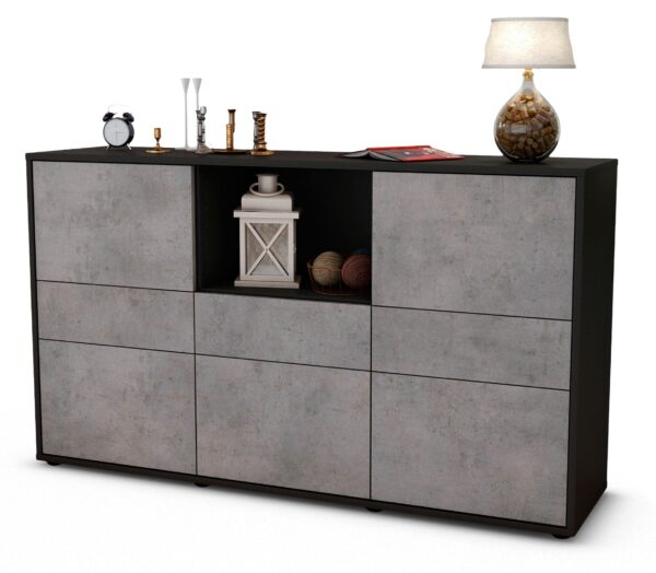 Sideboard Dominika | Korpus Anthrazit | Front in Beton Optik | 136x79x35cm (BxHxT)