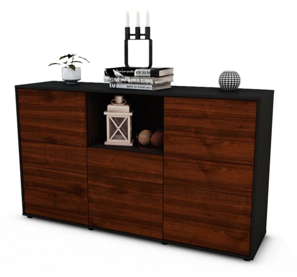 Sideboard Dominika | Korpus Anthrazit | Front in Walnuss Holz Optik | 136x79x35cm (BxHxT)