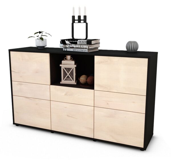 Sideboard Dominika | Korpus Anthrazit | Front in Zeder Holz Optik | 136x79x35cm (BxHxT)