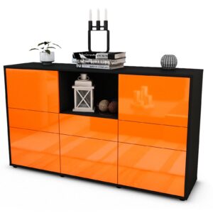 Sideboard Dominika | Korpus Anthrazit | Front in Hochglanz Orange | 136x79x35cm (BxHxT)