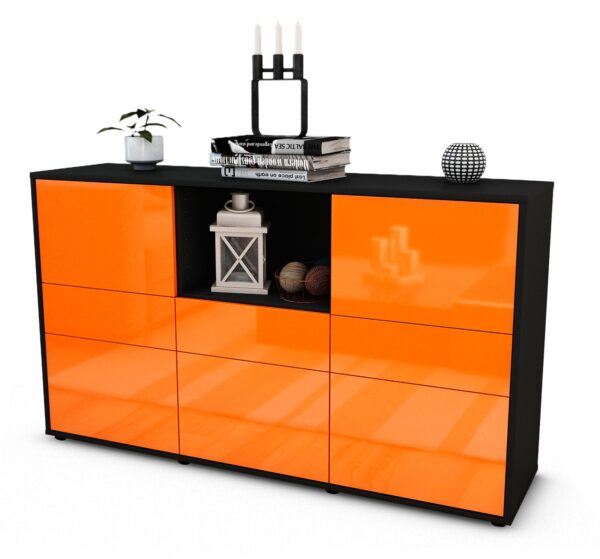 Sideboard Dominika | Korpus Anthrazit | Front in Hochglanz Orange | 136x79x35cm (BxHxT)
