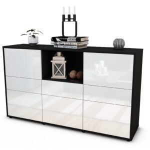 Sideboard Dominika | Korpus Anthrazit | Front in Hochglanz Weiß | 136x79x35cm (BxHxT)