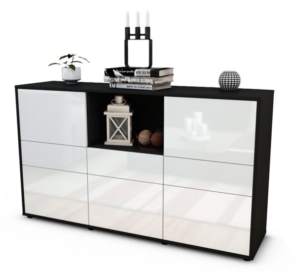 Sideboard Dominika | Korpus Anthrazit | Front in Hochglanz Weiß | 136x79x35cm (BxHxT)