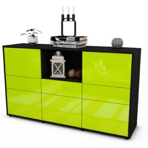 Sideboard Dominika | Korpus Anthrazit | Front in Hochglanz Grün | 136x79x35cm (BxHxT)