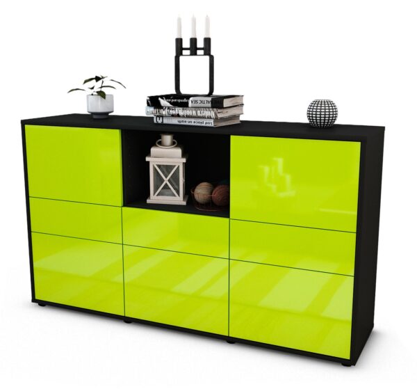 Sideboard Dominika | Korpus Anthrazit | Front in Hochglanz Grün | 136x79x35cm (BxHxT)