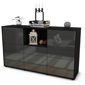 Sideboard Dominika | Korpus Anthrazit | Front in Hochglanz Grau | 136x79x35cm (BxHxT)