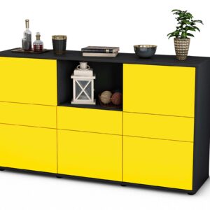 Sideboard Dominika | Korpus Anthrazit | Front in Gelb | 136x79x35cm (BxHxT)