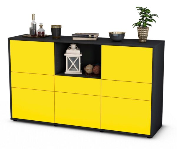Sideboard Dominika | Korpus Anthrazit | Front in Gelb | 136x79x35cm (BxHxT)