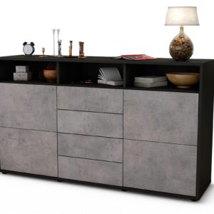 Sideboard Donabella | Korpus Anthrazit | Front in Beton Optik | 136x79x35cm (BxHxT)