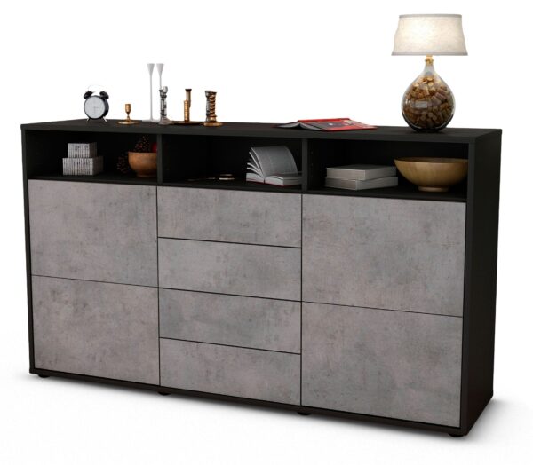 Sideboard Donabella | Korpus Anthrazit | Front in Beton Optik | 136x79x35cm (BxHxT)