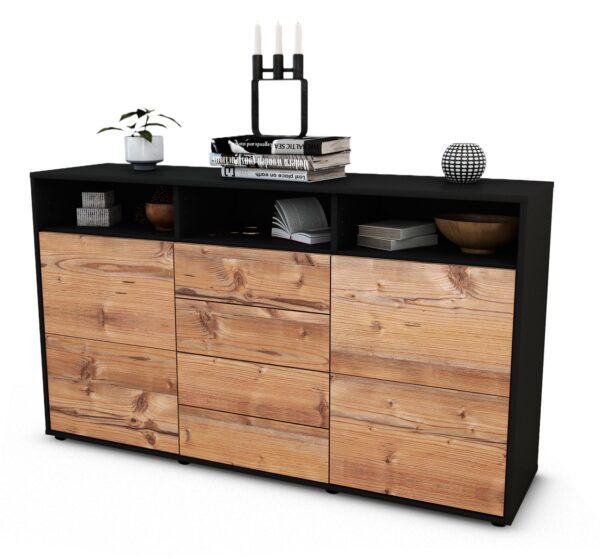 Sideboard Donabella | Korpus Anthrazit | Front in Pinie Holz Optik | 136x79x35cm (BxHxT)