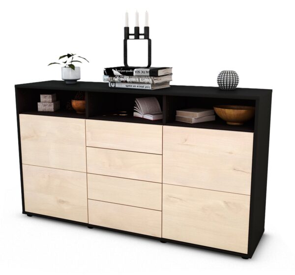 Sideboard Donabella | Korpus Anthrazit | Front in Zeder Holz Optik | 136x79x35cm (BxHxT)