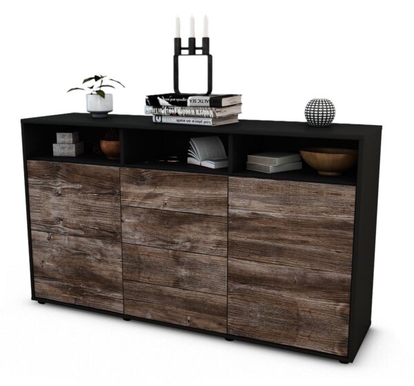 Sideboard Donabella | Korpus Anthrazit | Front in Treibholz Holz Optik | 136x79x35cm (BxHxT)