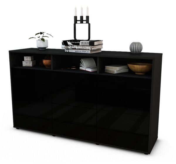 Sideboard Donabella | Korpus Anthrazit | Front in Hochglanz Schwarz | 136x79x35cm (BxHxT)