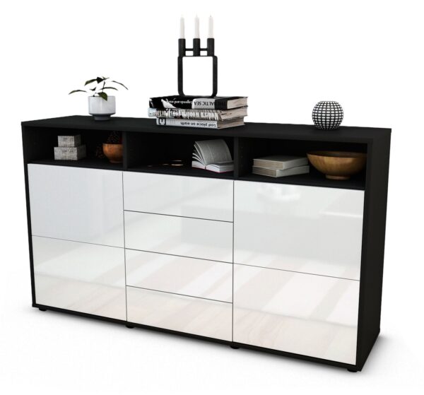 Sideboard Donabella | Korpus Anthrazit | Front in Hochglanz Weiß | 136x79x35cm (BxHxT)