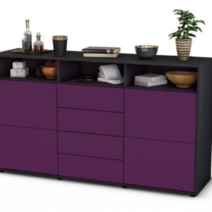 Sideboard Donabella | Korpus Anthrazit | Front in Lila | 136x79x35cm (BxHxT)