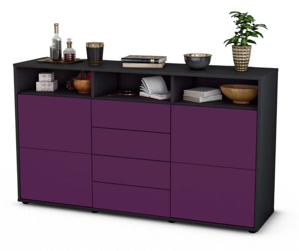Sideboard Donabella | Korpus Anthrazit | Front in Lila | 136x79x35cm (BxHxT)