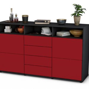 Sideboard Donabella | Korpus Anthrazit | Front in Bordeaux | 136x79x35cm (BxHxT)