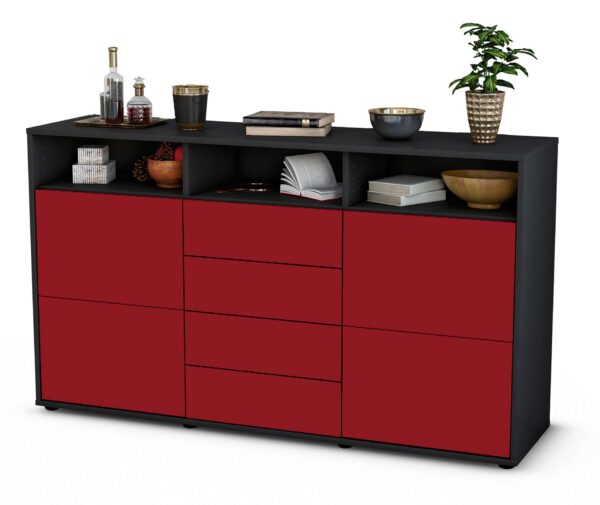 Sideboard Donabella | Korpus Anthrazit | Front in Bordeaux | 136x79x35cm (BxHxT)