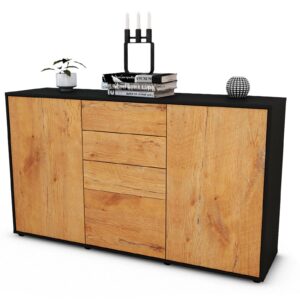 Sideboard Donatella | Korpus Anthrazit | Front in Eiche Holz Optik | 136x79x35cm (BxHxT)