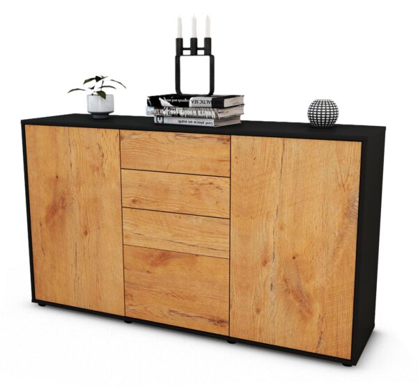 Sideboard Donatella | Korpus Anthrazit | Front in Eiche Holz Optik | 136x79x35cm (BxHxT)