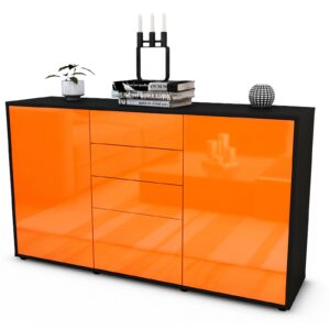 Sideboard Donatella | Korpus Anthrazit | Front in Hochglanz Orange | 136x79x35cm (BxHxT)