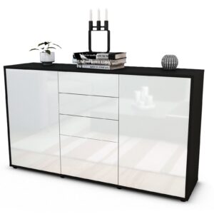 Sideboard Donatella | Korpus Anthrazit | Front in Hochglanz Weiß | 136x79x35cm (BxHxT)