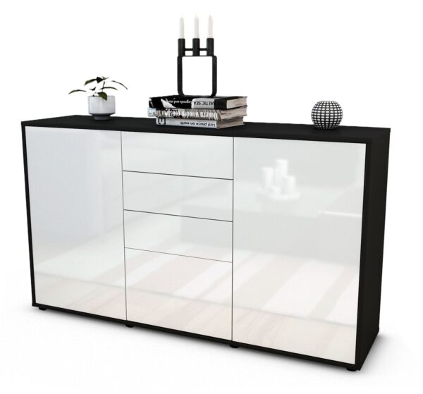 Sideboard Donatella | Korpus Anthrazit | Front in Hochglanz Weiß | 136x79x35cm (BxHxT)