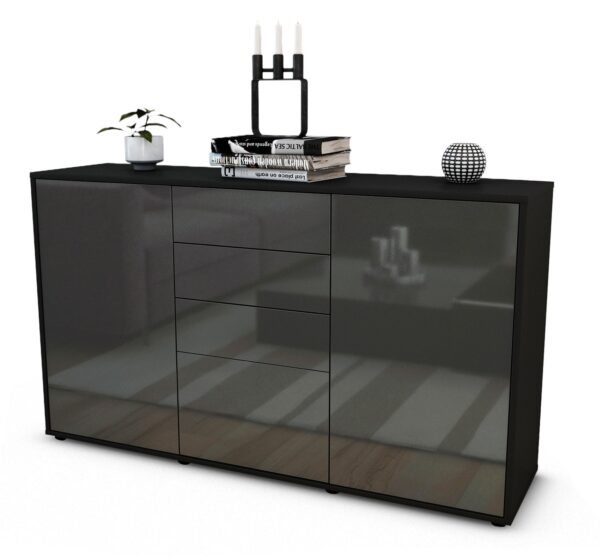 Sideboard Donatella | Korpus Anthrazit | Front in Hochglanz Grau | 136x79x35cm (BxHxT)