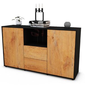 Sideboard Donika | Korpus Anthrazit | Front in Eiche Holz Optik | 136x79x35cm (BxHxT)