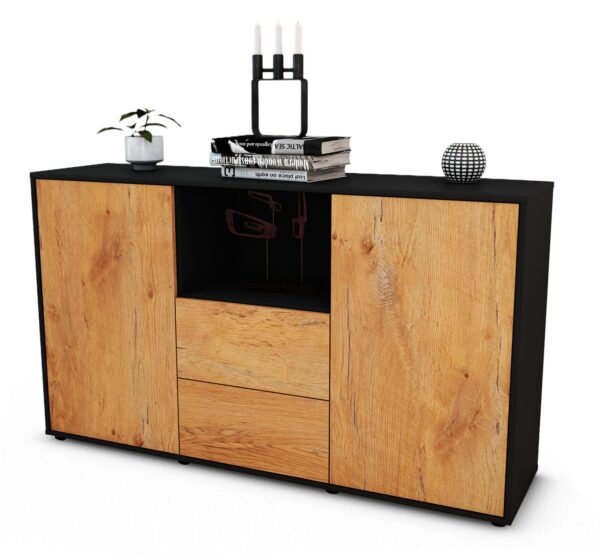 Sideboard Donika | Korpus Anthrazit | Front in Eiche Holz Optik | 136x79x35cm (BxHxT)