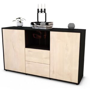 Sideboard Donika | Korpus Anthrazit | Front in Zeder Holz Optik | 136x79x35cm (BxHxT)