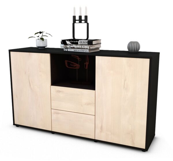 Sideboard Donika | Korpus Anthrazit | Front in Zeder Holz Optik | 136x79x35cm (BxHxT)